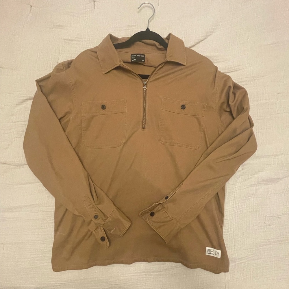 Frank & Oak Quarter Zip Brown Shirt